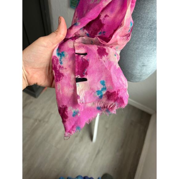 XL Shawl Scarf- Tie Dye Pink Teal- frayed ends- boho- fairy whimsy 79x32" - Picture 3 of 4